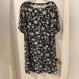 J.Jill Botanical Floral Shift Dress Pockets Garden Boatneck Rayon Black White XL